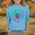 thumbnail image 2 of KAUOD Kids Girls 3/4 Sleeve T-Shirt Casual Printed Flowers Cotton Solid Tee Teen Crewneck Color Block Cute Spring Fall Blouses Tops, 2 of 4