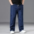 thumbnail image 5 of Jeans For Men Casual Elastic Waist Drawstring Straight Wide Leg Denim Trousers Loose Streetwear All Seasons Mens Pants Blue XXXL, 5 of 9