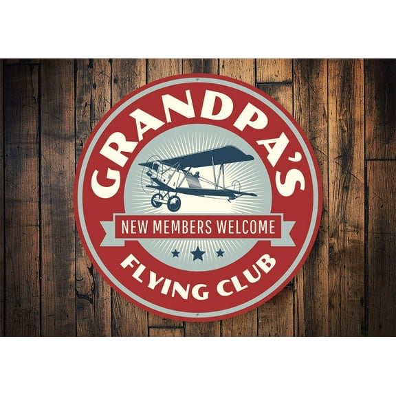 Grandpa's Flying Club Novelty Sign, Metal Wall Decor - 12" Round