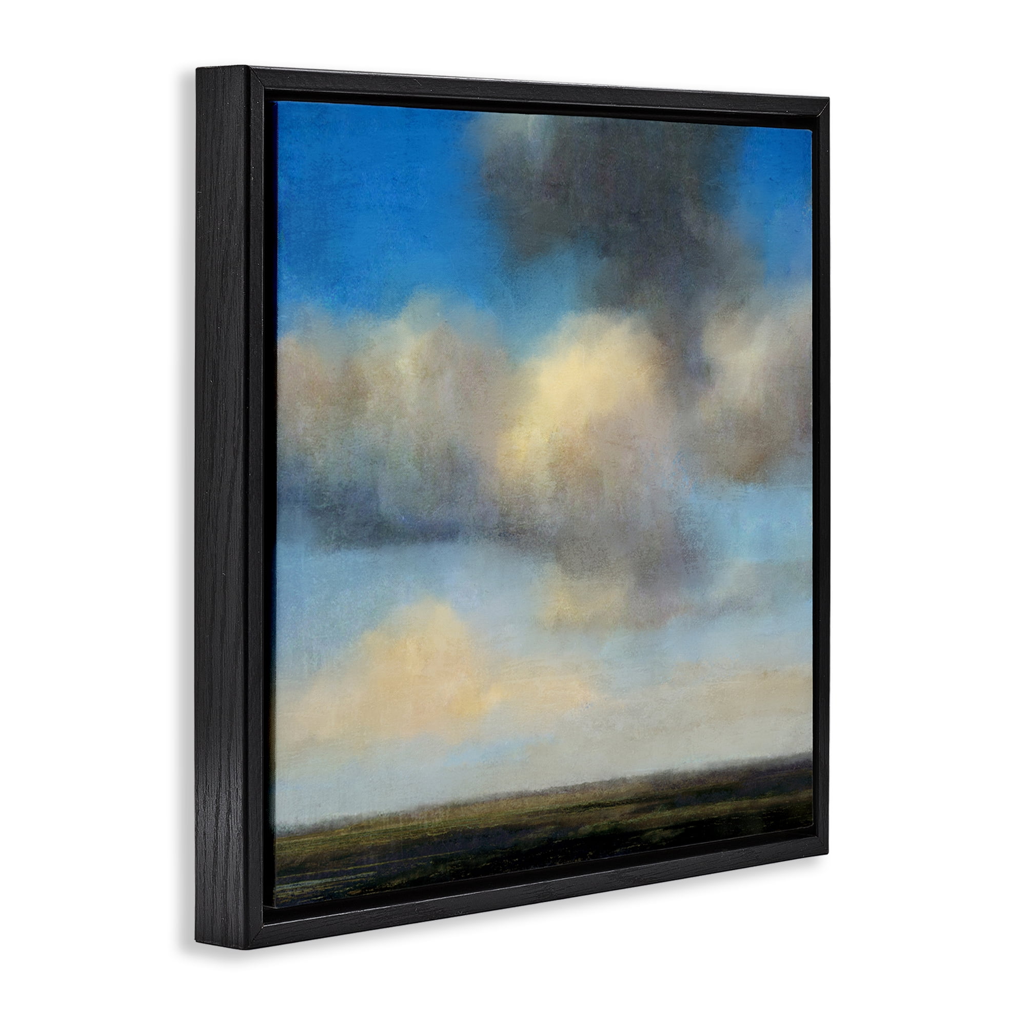 Stupell Industries Clouds Over Countryside Landscape & Nature Painting Black Floater Framed Canvas Art Print Wall Art, 18 x 18