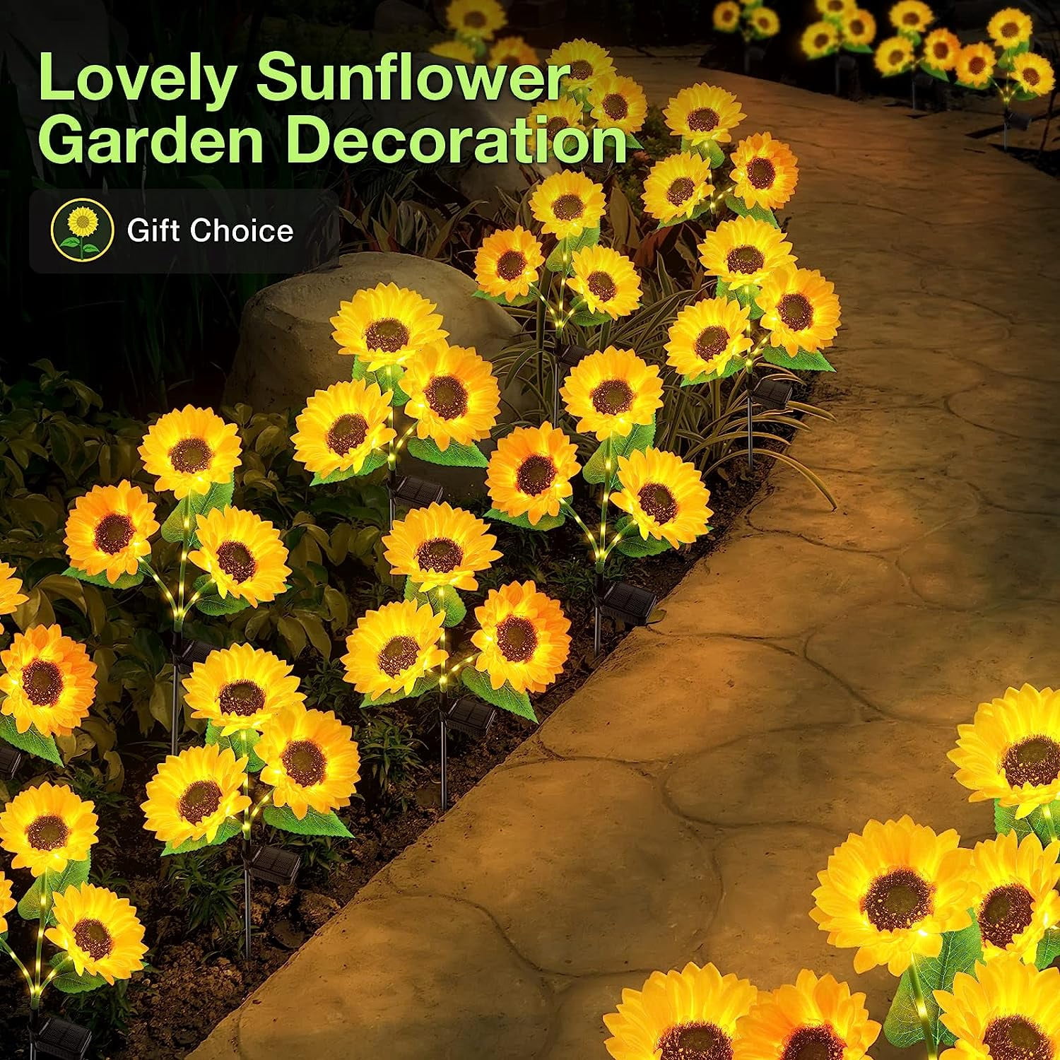 Solar Lights Outdoor Garden,GHODEC 2 Pack Solar Garden Lights with 6 Sunflower Lights, Outdoor Solar Lights for Yard Decor, Waterproof Solar Outdoor Lights Auto on/off for Garden, Patio