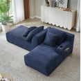 thumbnail image 5 of MAYEERTY Corduroy Double Chaise Lounge Sleeper with Cupholders, Spring Padding for Living Room Bedroom, Blue, 5 of 10