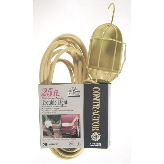Coleman Cable 58978802 16/3 25' Yellow Contractor Grade Trouble Light