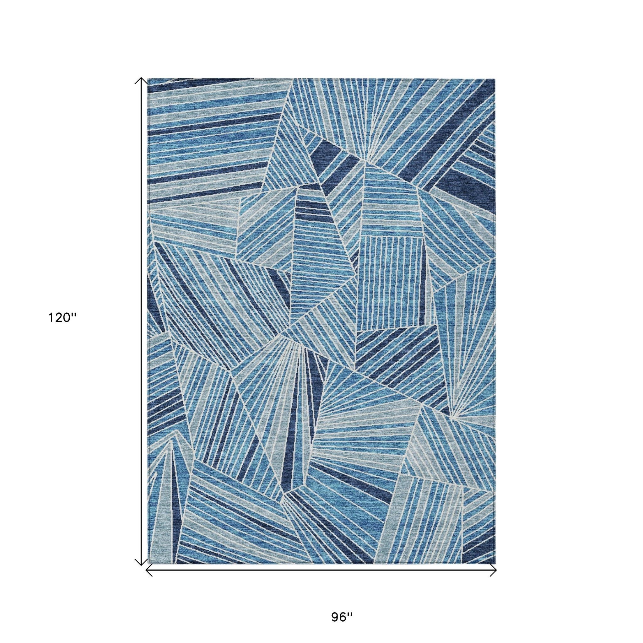 8' X 10' Blue And Teal Blue Geometric Washable Indoor Outdoor Area Rug