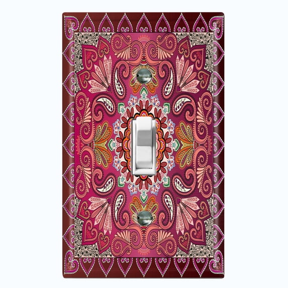 Metal Light Switch Plate Cover Elegant Red Mandala Flower Tile Pattern TIL068