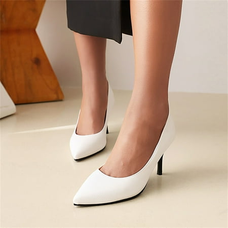 

kpoplk Ladies Lightweight Dress Shoes Formal Slip On Women Fashion High Heel Stiletto Heels(White 6.5)