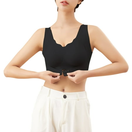 

TOWED22 Womens Wireless Bras Wireless Bra Seamless Bra for Women Ultra Comfort Bra V Neck Adjustable Invisible Bralette Black