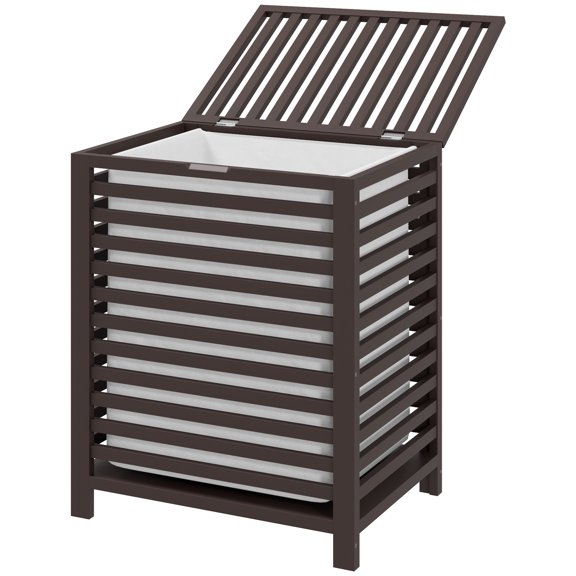 Bamboo Freestanding Laundry Hamper with Lid and Removable Liner, Coffee