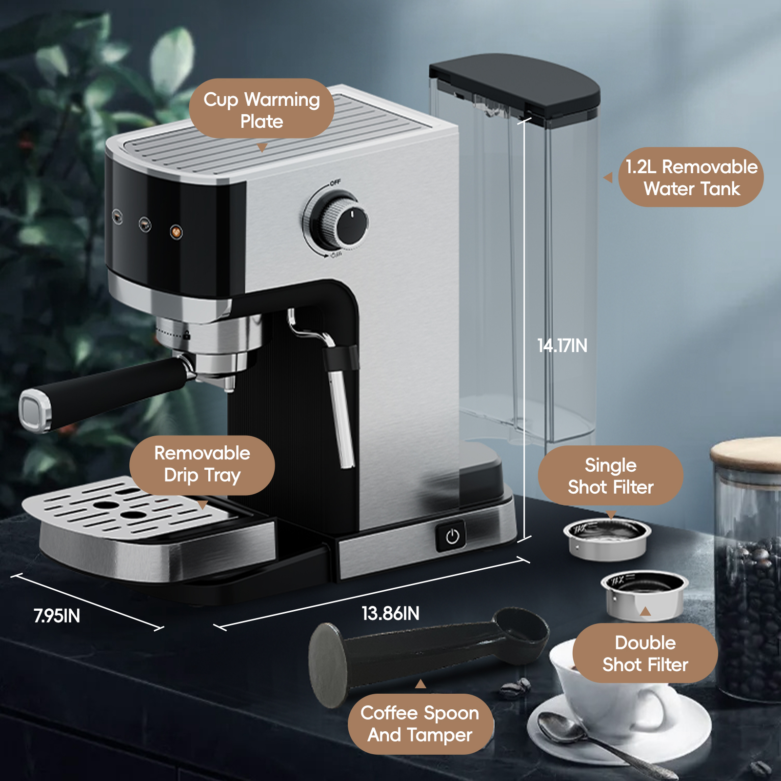 Whall 20 Bar Touchscreen Espresso Machine, Stainless Steel photo 3