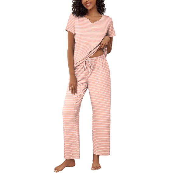 Ekouaer 2 Piece Womens Pajamas Short Sleeve Top and Long Pants Pjs Set Printed Sleepwear with Pocket Valentine's Day Party