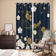 thumbnail image 3 of Yellow Flower Kitchen Curtains 96 Inch Length, Japanese Style Floral Leaf Textured Navy Blue Grommet Top Bedroom Living Room Curtains, Light Filtering Cafe Curtain Drapes 2 Panels Set 104''x96'', 3 of 9