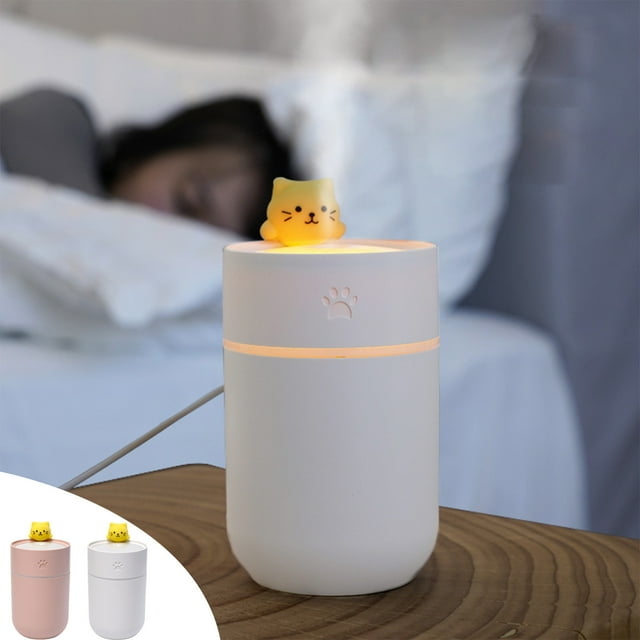Xihbxyly Minihumidificador Silencioso de Vapor Frío con Luz Led Nocturna, Alimentación Por Usb, Hidrata La Piel y Alivia La Sequedad, Ideal para Oficina, Dormitorio y Plantas. Rosa y Blanco, 260 Ml d