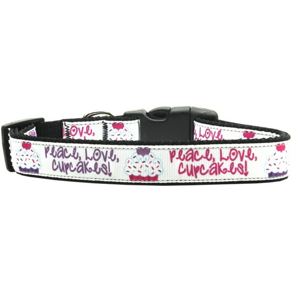 Pet Dog Cat Nylon Collar or Leash, "Peace Love Cupcakes"