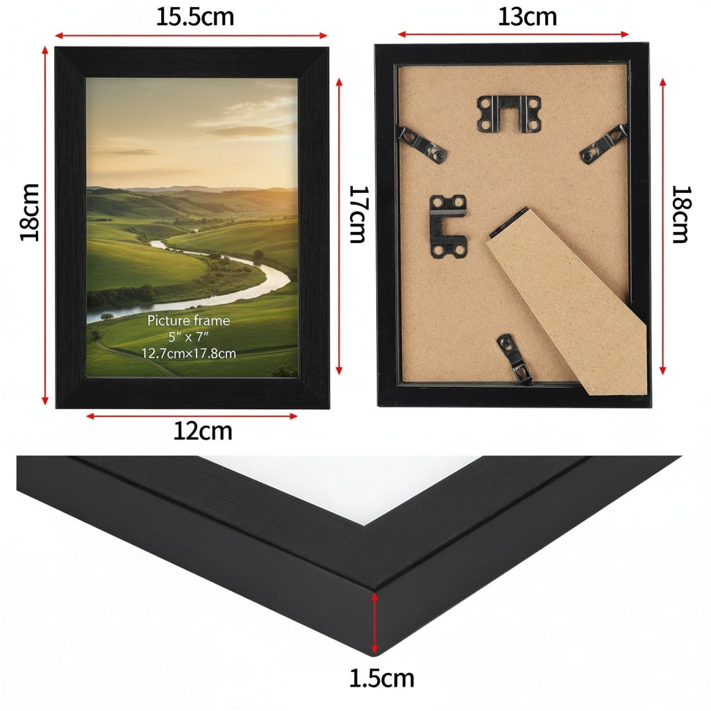 12-Pack 5x7 Black Picture Frames for Wall or Tabletop