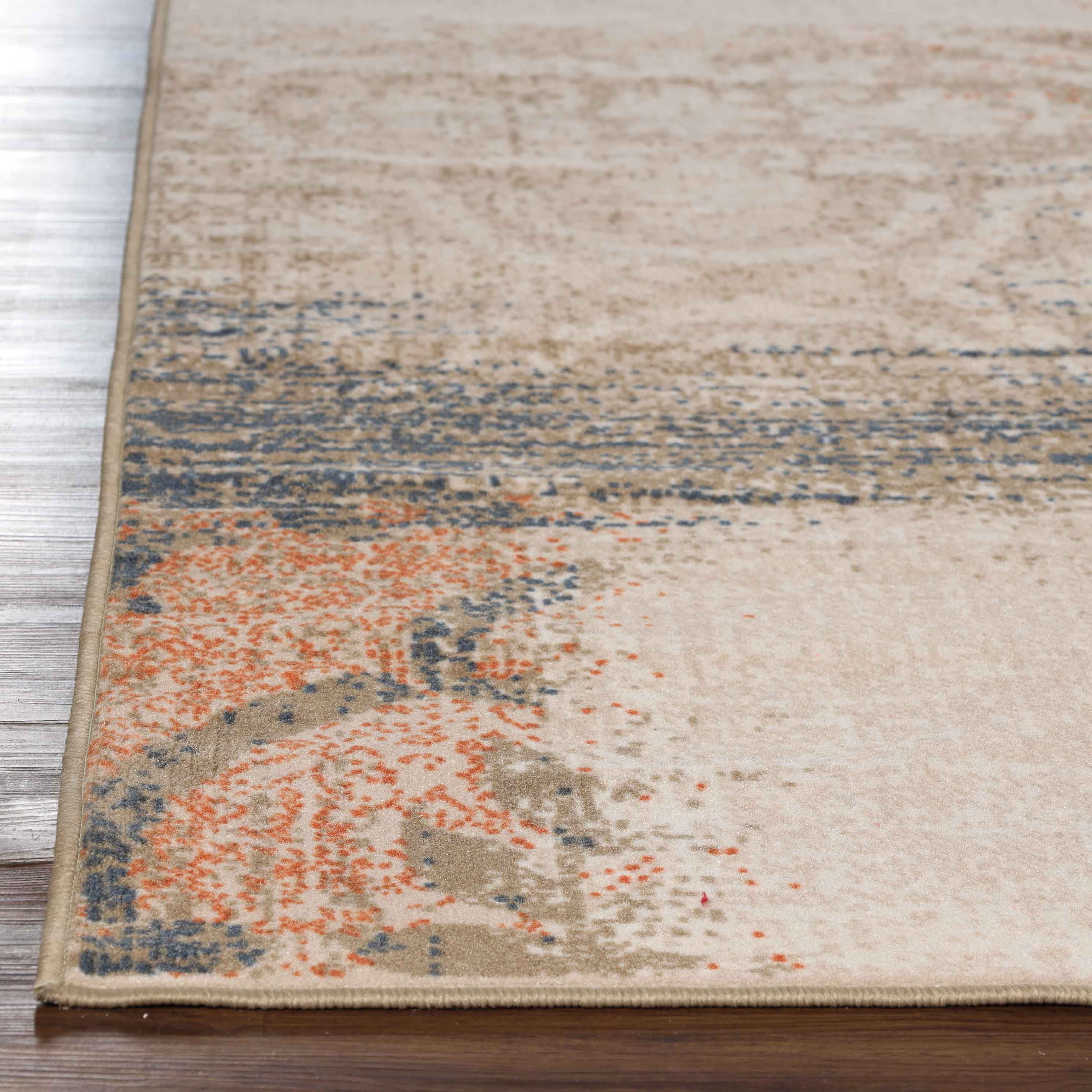 Superior Bristol Indoor Area Rug, 12' x 15', Midnight Navy-Salmon