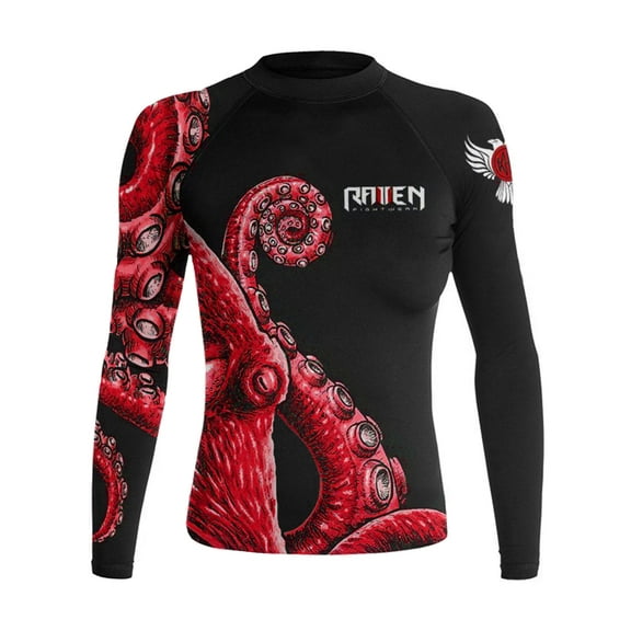 Raven Fightwear Women's Kraken Octopus Rash Guard MMA BJJ Black/Red