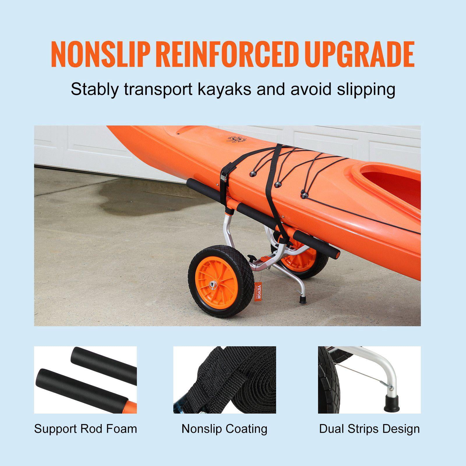 Heavy Duty Kayak Cart 450lbs Load Capacity Detachable Canoe Trolley with 12 Inch Solid Tires Adjustable Width Nonslip Support Foot for Kayaks Canoes Paddleboards Float Mats Jon Boats