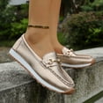 thumbnail image 3 of Rokment Womens Glitter Metallic Platform Loafers Fashion Comfortable Leather Memory Foam Walking Dressy Slip on Boat Dress Shoes Non Slip Work Flat Rose Gold Size 8, 3 of 5