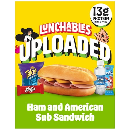 Lunchables Uploaded Ham and American Sub Sandwich Snack Kit, 16.1 oz Box, Refrigerated, Whole