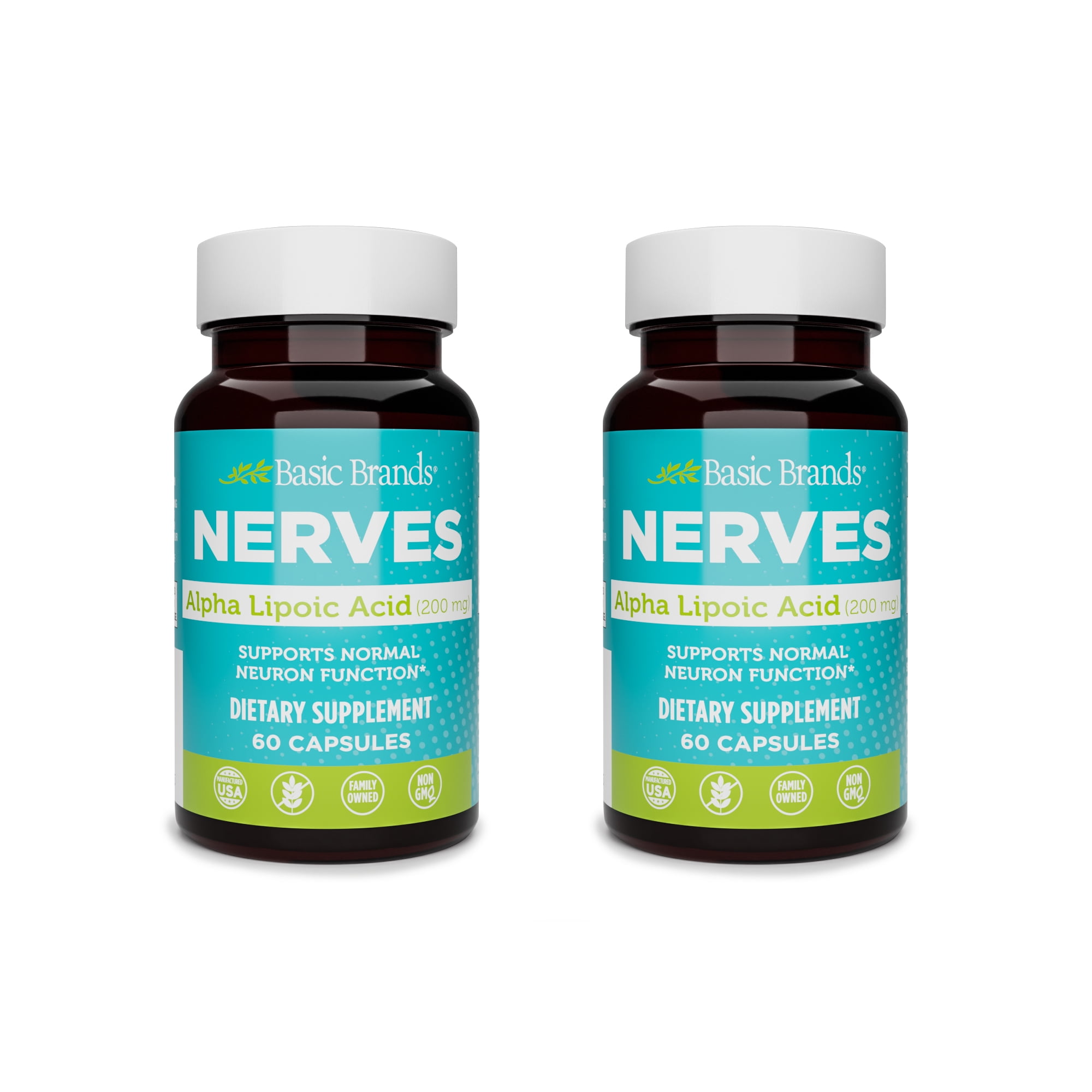 Basic Brands NERVES Alpha Lipoic Acid, 200 mg, Neuron Function (Pack of 2)