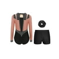 thumbnail image 2 of inlzdz Kids Girls Gymnastics Dance Leotard Figure Skating Outfit Long Sleeve Training Jumpsuit Dusty Pink Black 12, 2 of 5