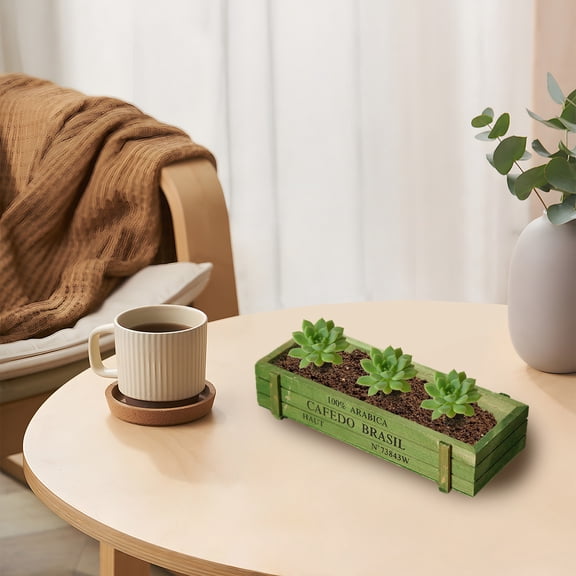 Gallickan Wooden Planter Box, Rectangle Plant Pot Storage Box Organizer Vintage Floral Plant Container For Home Office Window Shelves Decor, Green