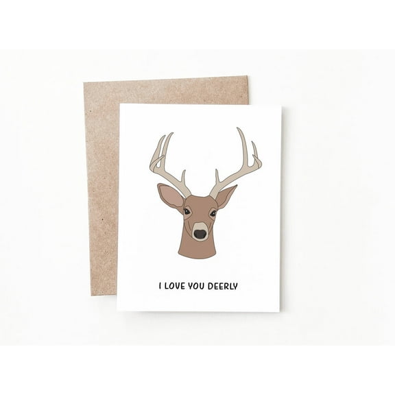 I Love You Deerly" Funny Deer Greeting Card – Cute Illustration with Envelope – Perfect for Anniversaries, Birthdays, or Just Because