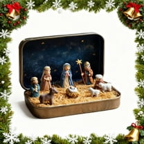 FYHALE Nativity Set Indoor Christmas Decoration - Mini Christmas Nativity Set in a Tin Box Ornament for Indoor, Christian Nativity Scene Figures, Christian Religious Nativity Sets & Figures