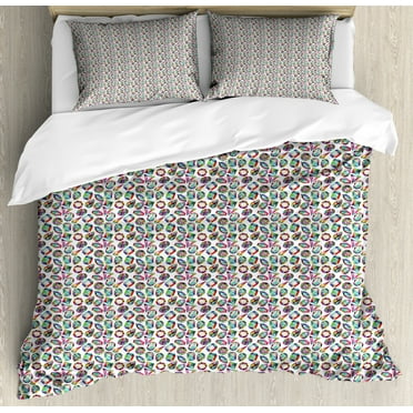 Diamonds Duvet Cover Set King Size, Crystal Pattern with Rainbow Color Palette Oval Triangular Hexagonal Geometric, Decorative 3 Piece Bedding Set with 2 Pillow Shams, Multicolor, by Ambesonne