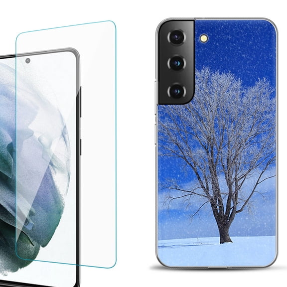 Slim-Fit Fashion Gel Phone Case for Samsung Galaxy S22  5G / S22 Plus 5G, with Tempered Glass Screen Protector, by OneToughShield ® - Snowing Tree