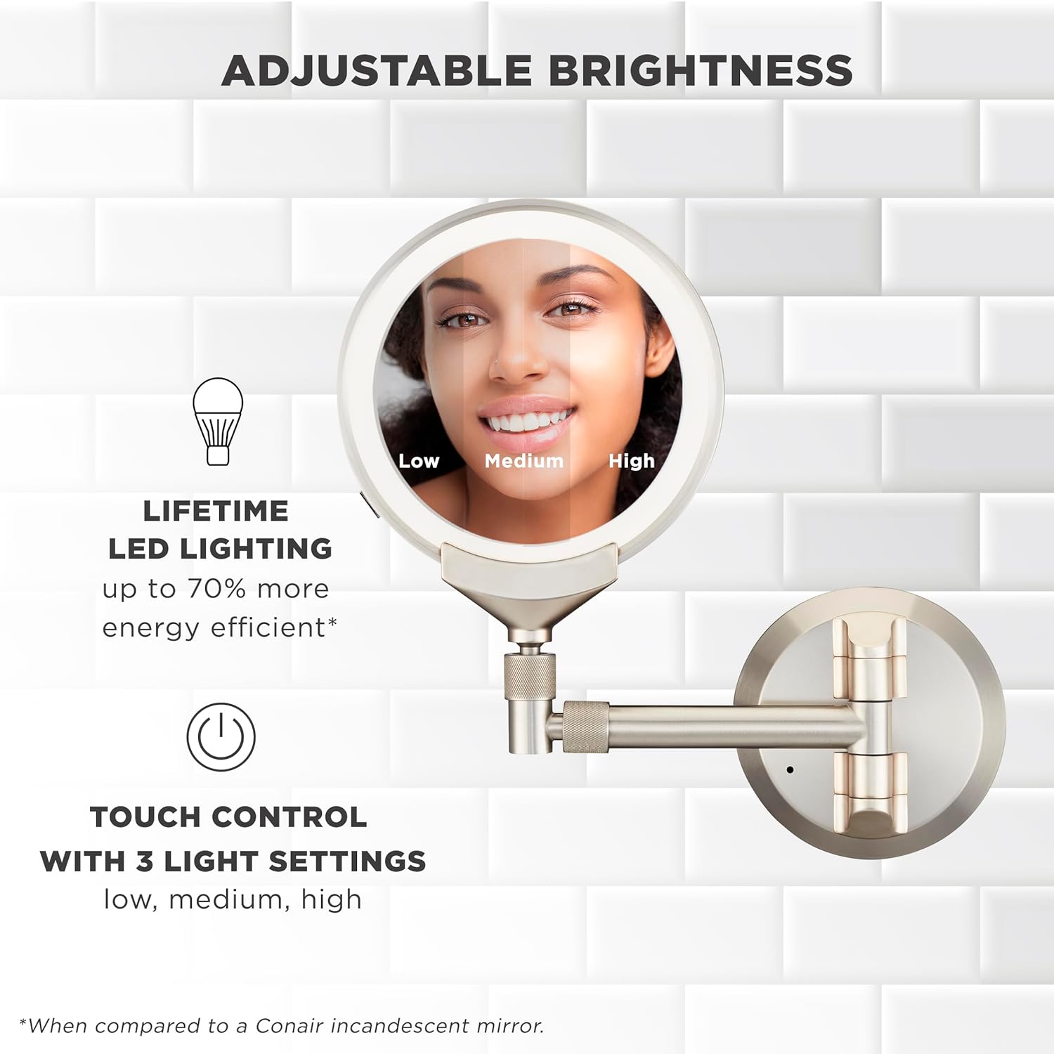 Conair Lighted Wall Mount Vanity Mirror, 1X/5X/10X Magnifying LED photo 6