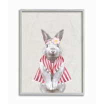 Maid Bunny Kids Animal Pink Painting Gray Farmhouse Rustic Framed Giclee Texturized Art by Ziwei Li