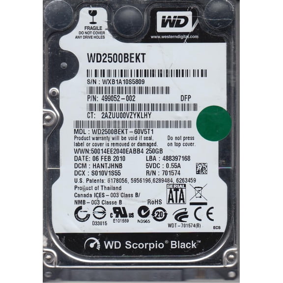 WD2500BEKT-60V5T1, DCM HANTJHNB, Western Digital 250GB SATA 2.5 Hard Drive