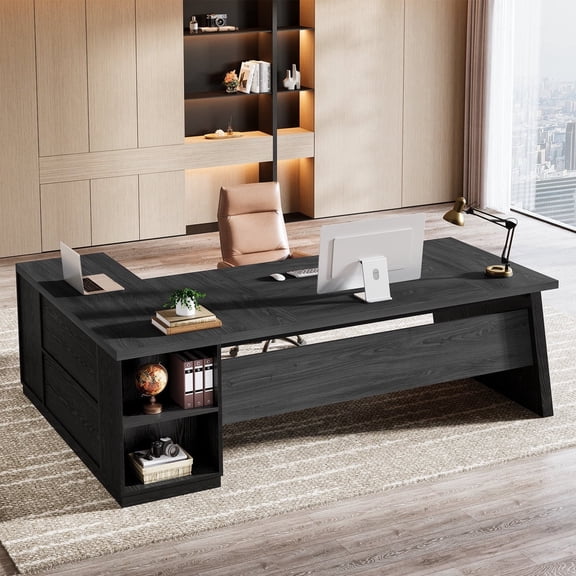 Tribesigns 78-Inch L Shaped Large Executive Desk (Gray & Black)