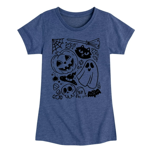 Instant Message - Halloween Doodle -Youth Girls Short Sleeve T-Shirt