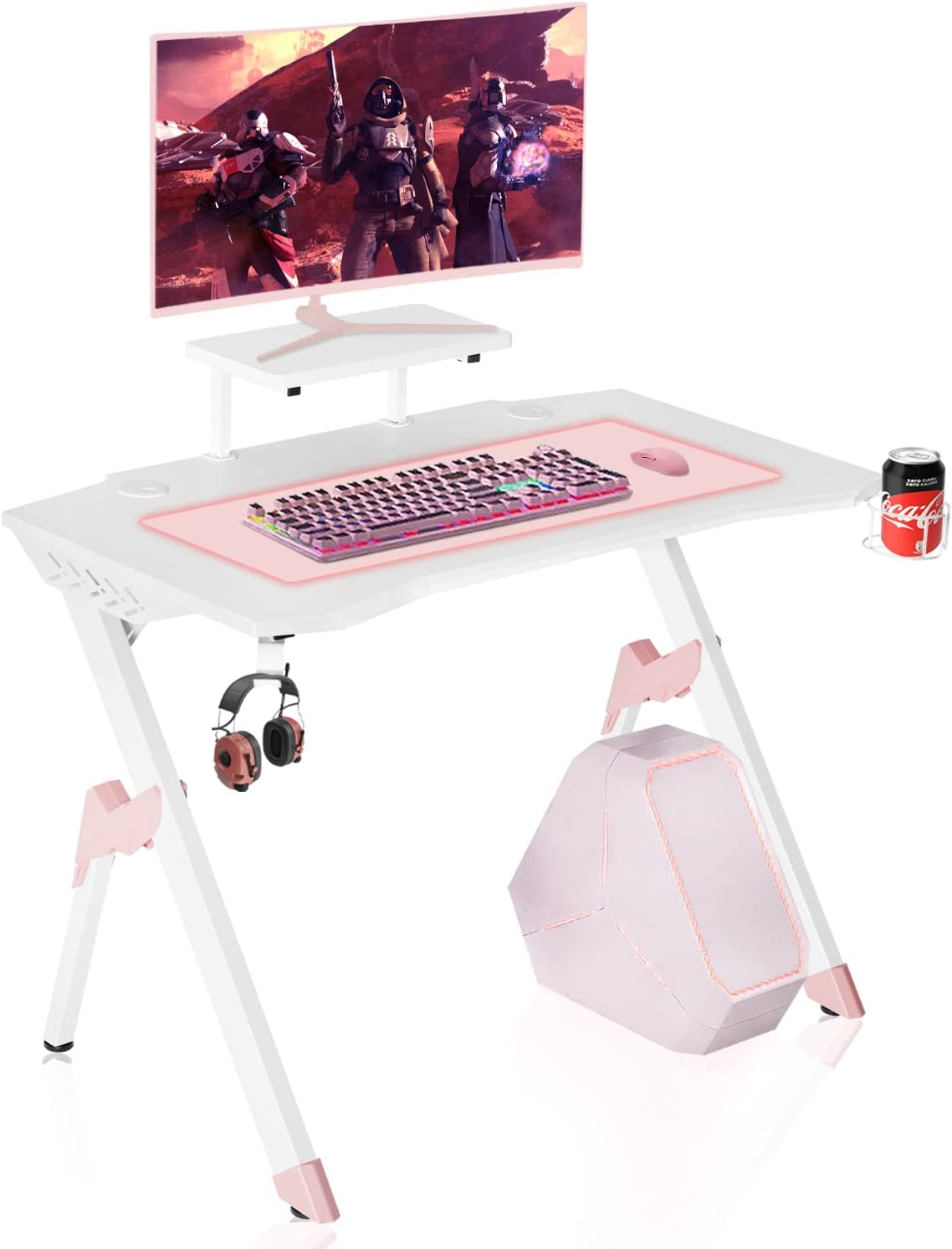Gaming Desk with Monitor Stand White Gaming Table with Monitor Stand