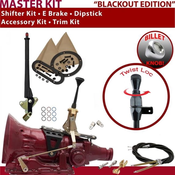 American Shifter TH350 Shifter Kit Black 6 in. E Brake Cable Clevis Trim Kit Dipstick for EC51E