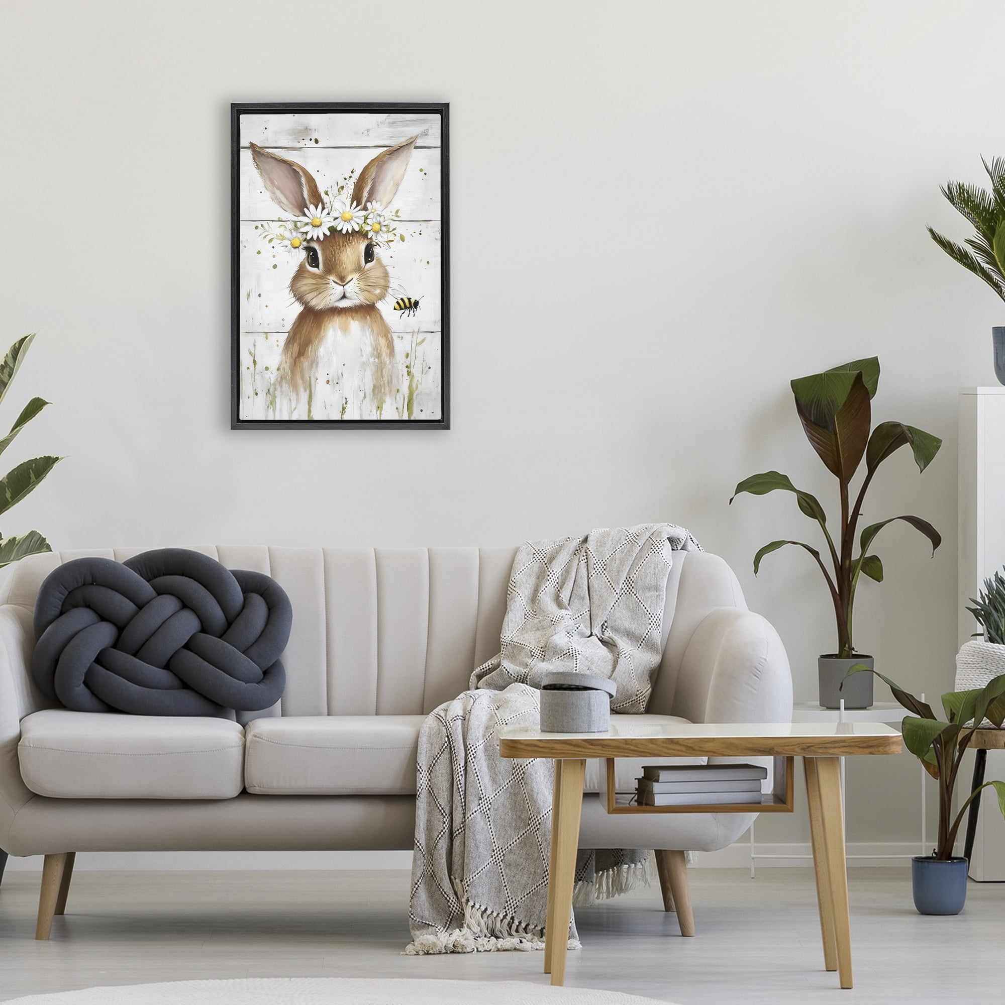 Stupell Industries The Bunny & The Bee Black Framed Floater Canvas Wall Art, design by Tina LeCour