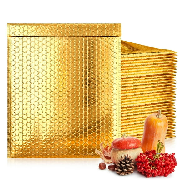 Gold Metallic Bubble Mailers, Padded Self Seal Envelopes, 100 Count, 9 x 11.5 in
