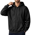 thumbnail image 2 of Men Full Zip Up Hoodie Sweatshirt Long Sleeve Drawstring Hood With Kangaroo Pocket Soft Fleece Casual Workout Streetwear Hooded Jacket Tops Black L, 2 of 7