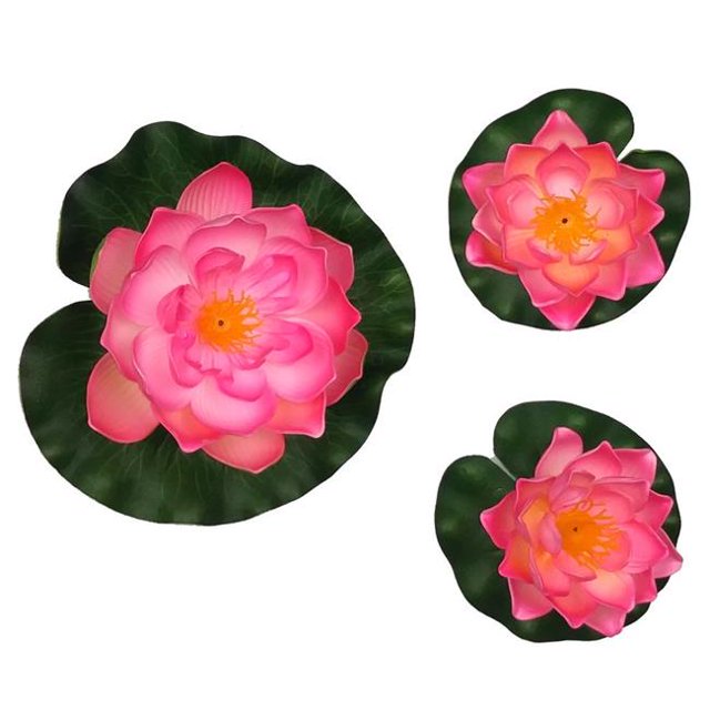 Land & Sea LS1017WLPK Decorative Floating Artificial Lotus Water Lilies, Pink - 3 Piece