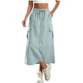 thumbnail image 3 of Skirts for Women Basic Solid Color Versatile Stretchy Side Slit A-Line Casual Cargo Long Skirt with Pocket, 3 of 9