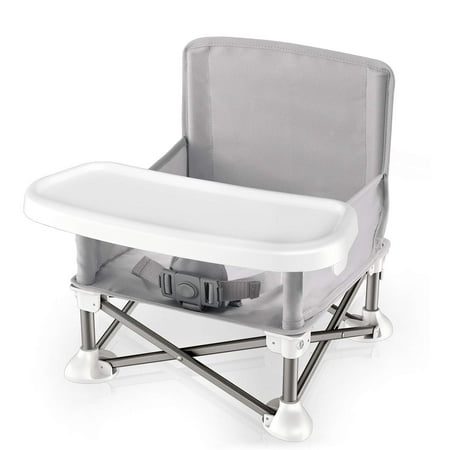 Wewdigi Baby Seat Booster High Chair - Portable Toddler Booster Seat -Lightweight Easy Travel Folding Booster Feeding Chair with Aluminum frame, Safety Belt for Camping/Beach/Lawn Weatherproof (Black)