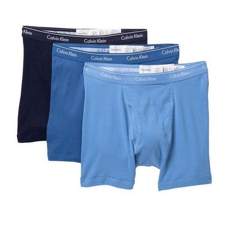Calvin Klein BLUE Men's 3-Pack Logo Cotton Boxer Briefs, US X-Large