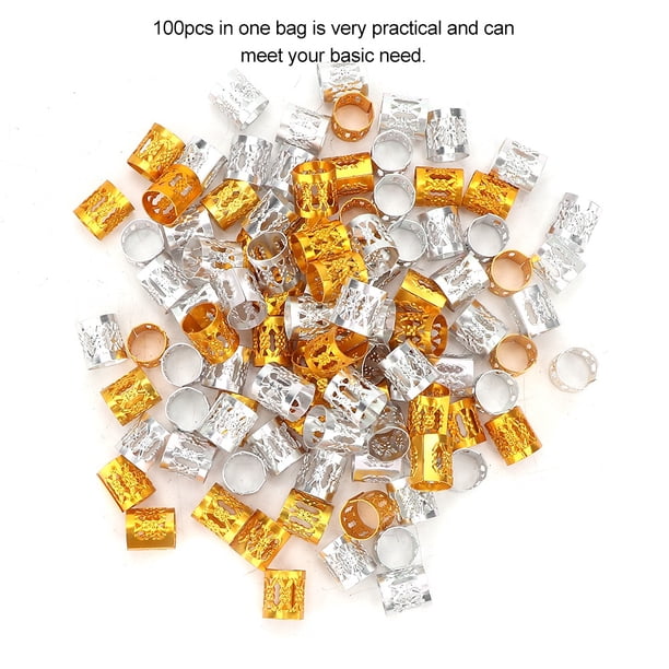 Pu?os de trenzado para el cabello, 100 piezas Anillos de joyería para el cabello Decoraciones para el cabello, Dreadlocks ajustables Accesorios para pelucas Anillos Clips para Peluquería o Afeitado Fugacal NO