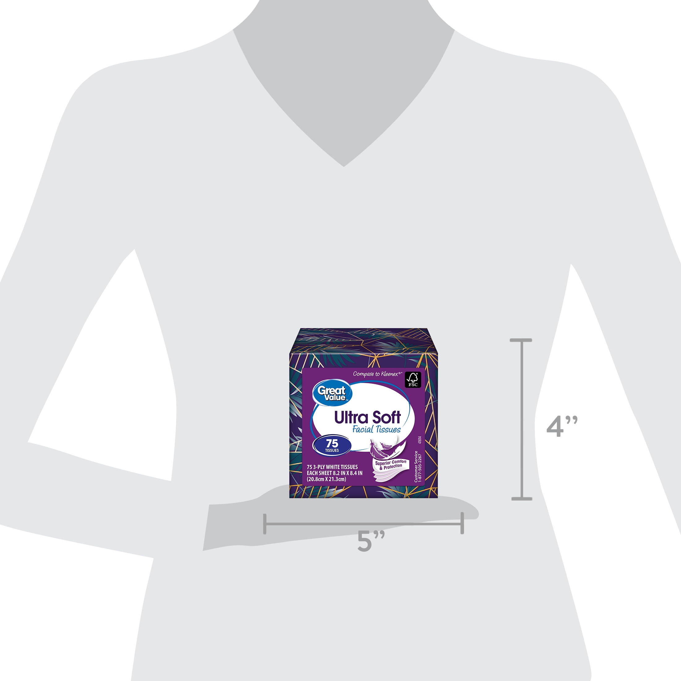 (12 pack) Great Value Ultra Soft Facial Tissues, Cube Box, 75 Count, 3-Ply