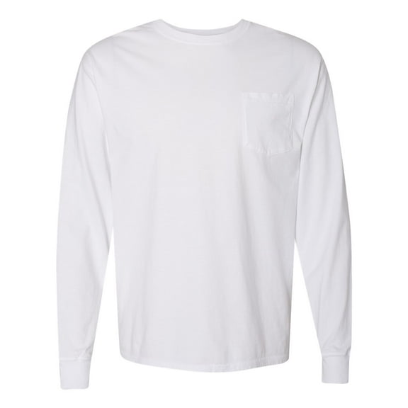 Comfortwash by Hanes B35400003 Garment-Dyed Long Sleeve T-Shirt With a Pocket, White - Small
