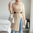 thumbnail image 2 of Pompotops Robe Chandail pour Femmes, Mode, Mi-Longue, Couleur Unie, Col Roulé, Chandail, Ample, Fendue, 2 of 8