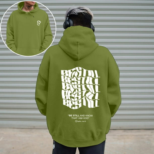 MHFRRA Sudaderas y Sudaderas para Hombre, Suéter Informal con Estampado, Sudadera con Capucha y Forro Cómodo para Uso Diario En Otoño E Invierno Verde