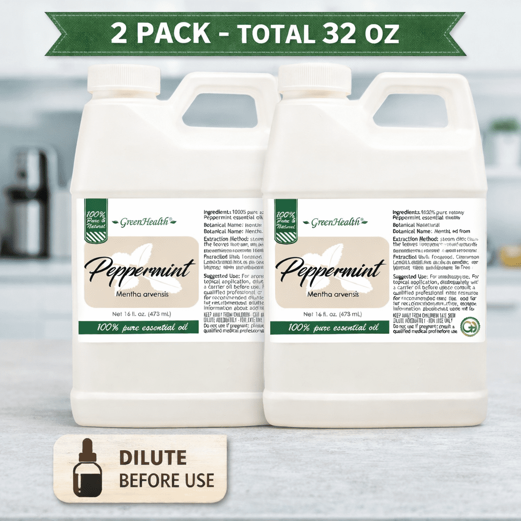 GreenHealth Peppermint Essential Oil, 2 bottles,  16 fl oz, 100% Pure and Uncut